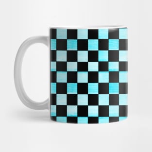 Black and Aquamarine Checkered Wood Pattern Mug